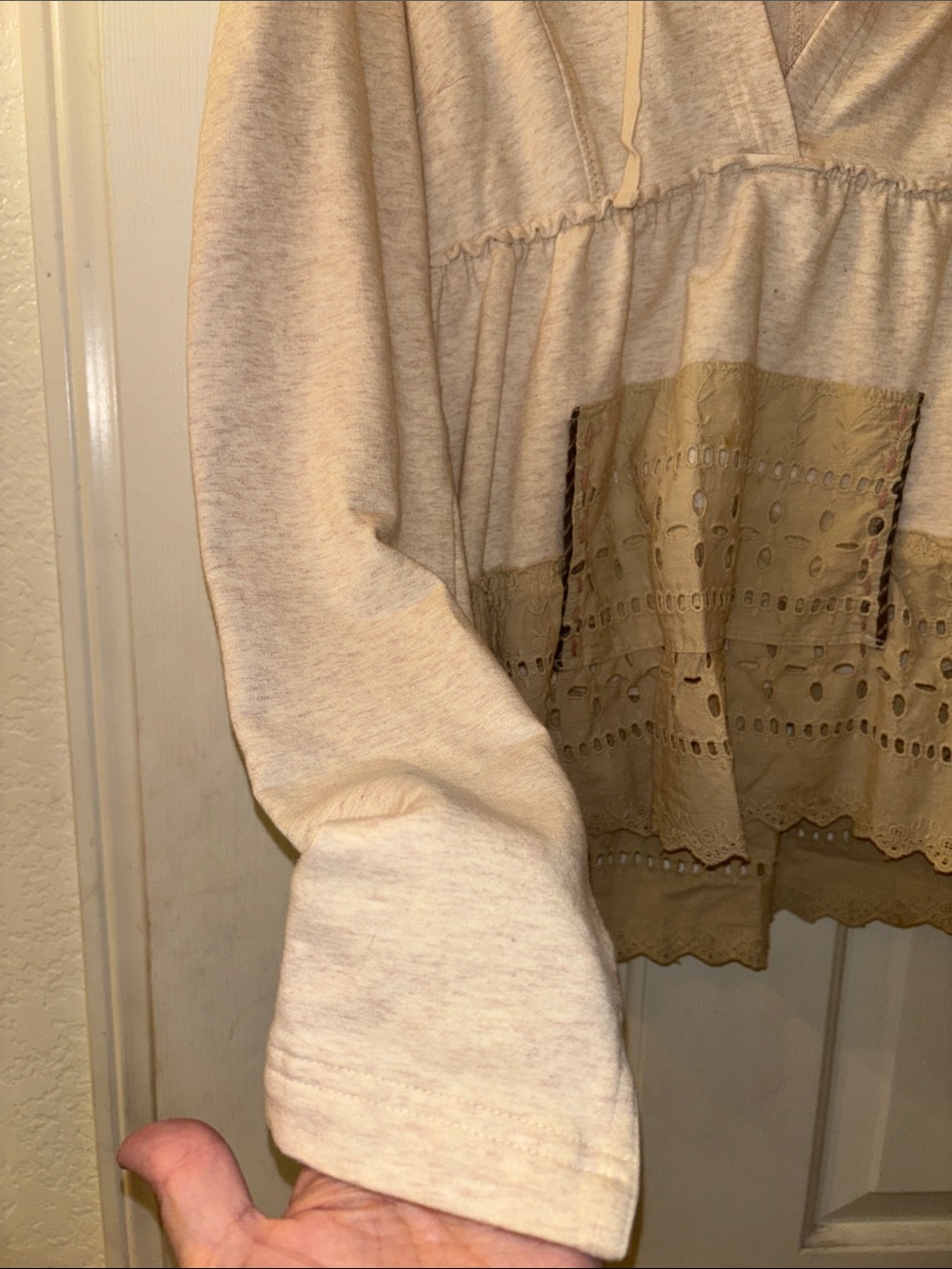 Free People Tiered Eyelet Peplum Hoodie Size Medium EUC - Picture 6 of 11